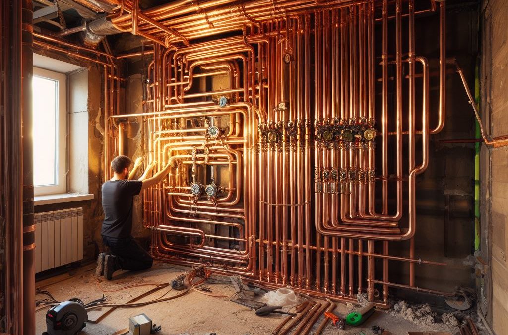 Remplacement de l’installation en acier par tuyauterie en cuivre et remplacement des radiateurs.